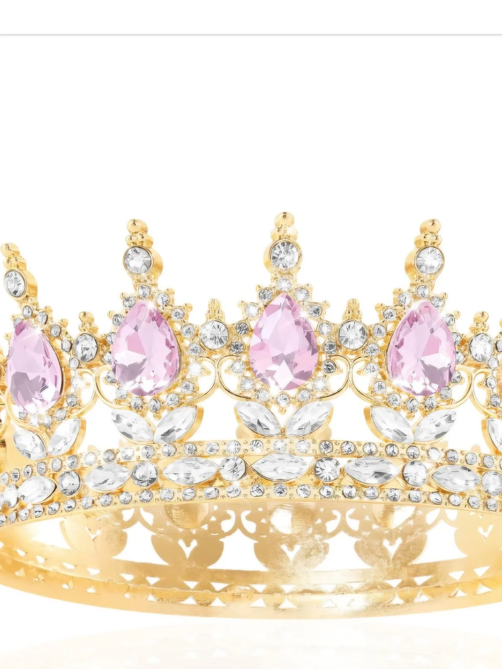 New Gold Tiara with Pink Teardrop Crystals &bobbpins